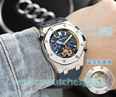 High Quality Clone Audemars Piguet Royal Oak Offshore Blue Dial Blue Rubber Strap Watch